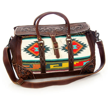 American Darling Duffel Hand Tooled Saddle Blanket Genuine Leather Women Bag Western Handbag Purse|